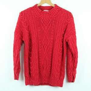 Vintage Express Chunky Knit Sweater Cable Bobble Mockneck‎ Red Medium 90s Preppy